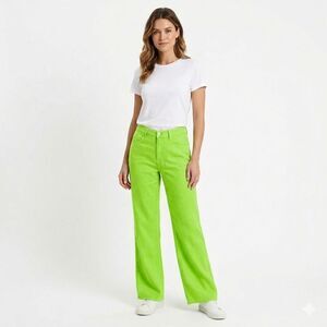 NWT ​ZARA Green High Rise Wide Leg Pants Jeans Size 4 Womens Pear Green Linen